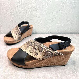 Birkenstock Papillio Cork Wedge Sandal Black Tan Animal Print Slingback Platform